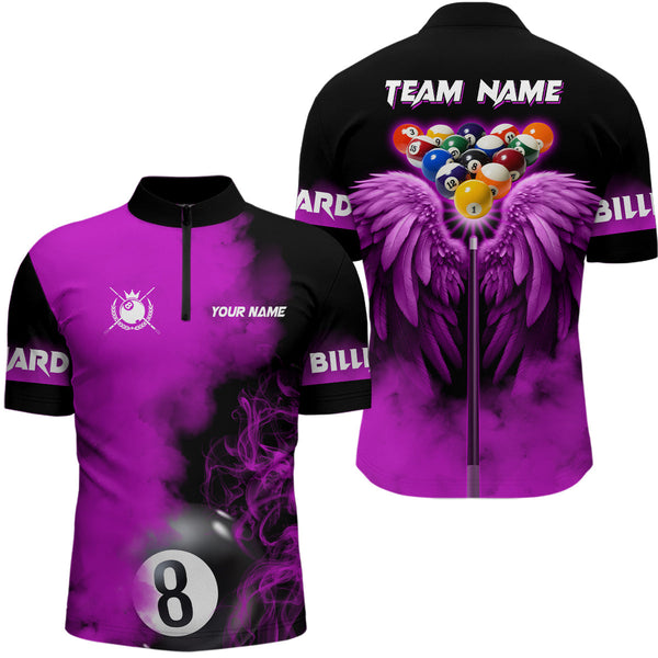 Maxcorners Personalized Purple Billiard Wings Pool Shirts For Men Custom Funny Billiard Balls Pool Jerseys