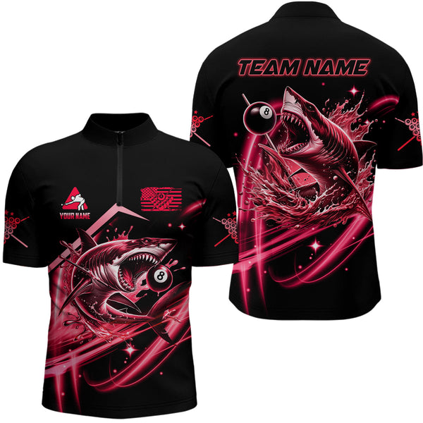 Maxcorners Red 8 Ball Pool Billiard Shark Polo & Quarter Zip For Men Custom Team League Billiard Jersey LM113