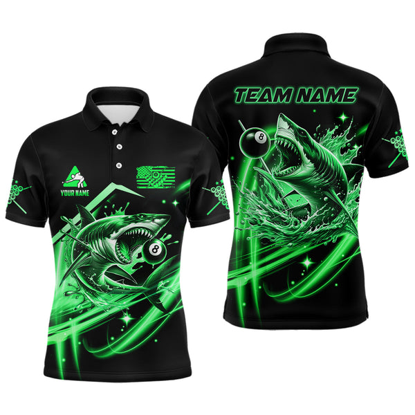 Maxcorners Green 8 Ball Pool Billiard Shark Polo & Quarter Zip For Men Custom Team League Billiard Jersey LM113