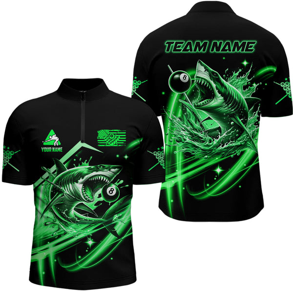Maxcorners Green 8 Ball Pool Billiard Shark Polo & Quarter Zip For Men Custom Team League Billiard Jersey LM113