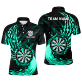 Maxcorners Turquoise Fire Flame Dartboard Darts Polo & Quarter Zip Custom Dart Shirts For Men Dart Jerseys