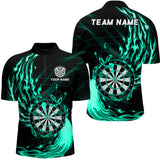 Maxcorners Turquoise Fire Flame Dartboard Darts Polo & Quarter Zip Custom Dart Shirts For Men Dart Jerseys