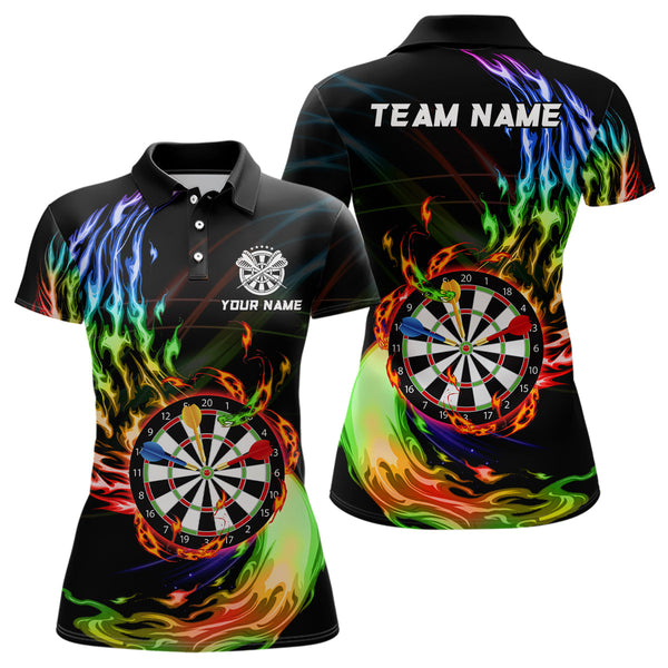 Maxcorners Rainbow Fire Flame Dartboard Darts Polo & Quarter Zip Custom Dart Shirts For Men Dart Jerseys