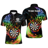 Maxcorners Rainbow Fire Flame Dartboard Darts Polo & Quarter Zip Custom Dart Shirts For Men Dart Jerseys