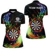 Maxcorners Rainbow Fire Flame Dartboard Darts Polo & Quarter Zip Custom Dart Shirts For Men Dart Jerseys