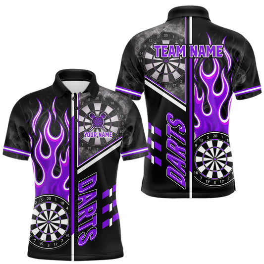 Black And Purple Flaming Smoke Darts Shirt For Men Custom Darts Jersey Team Polo & 1/4 Zip
 LM1203