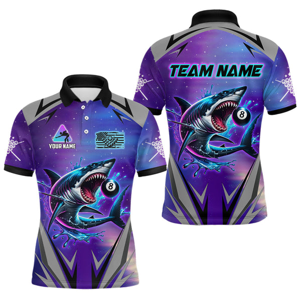 Maxcorners Personalized Shark 8 Ball Pool Billiard Shirt For Men Custom Purple Blue Billiard Team Jersey LM1307