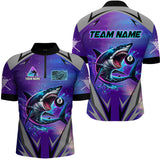 Maxcorners Personalized Shark 8 Ball Pool Billiard Shirt For Men Custom Purple Blue Billiard Team Jersey LM1307