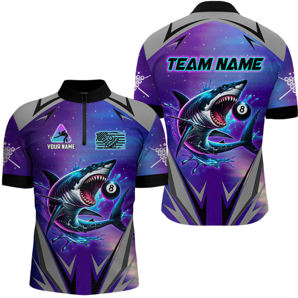 Maxcorners Personalized Shark 8 Ball Pool Billiard Shirt For Men Custom Purple Blue Billiard Team Jersey LM1307
