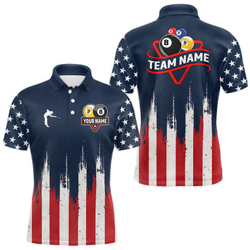 Maxcorners American Flag 8 Ball & 9 Ball Pool Billiard Jersey For Men Custom Patriotic Billiard Team Shirts LM1307