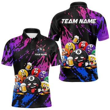 Maxcorners Custom Blue Purple Drunk Pool Balls Funny Beer Billiard Shirts For Men, Billiard Team Jersey LM1307