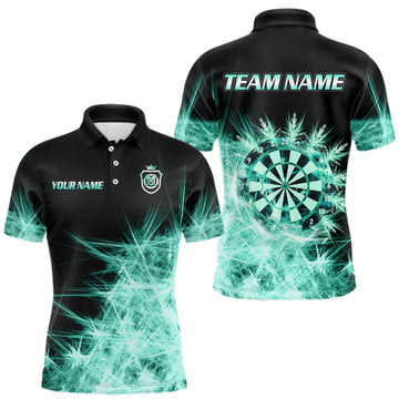 Maxcorners Teal Icy Light Darts Polo & Quarter Zip Shirts For Men Custom Dart Shirts For Team Darts Jerseys LM1508