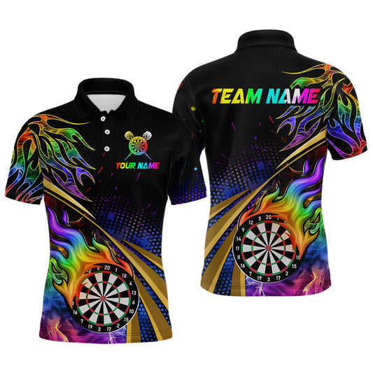 Maxcorners Personalized Colorful Flame Darts Shirt For Men Custom Darts League Team Jerseys Polo & 1/4 Zip LM2206