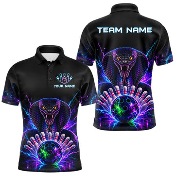 Maxcorners Neon Funny Cobra Bowling Jersey Polo & 1/4 Zip For Men Custom Bowling Team Jersey, Bowling Uniform LM1406