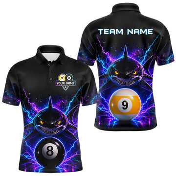 Maxcorners Neon Funny Shark 8 Ball & 9 Ball Billiard Shirts For Men Custom Pool Team Jersey Polo, Quarter Zip LM1406
