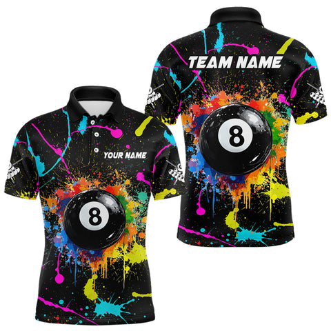 Maxcorners Funny 8 Ball Pool Colorful Paint Splash Custom Billiard Shirt For Men, Billiard Team Jersey Outfit TU1208