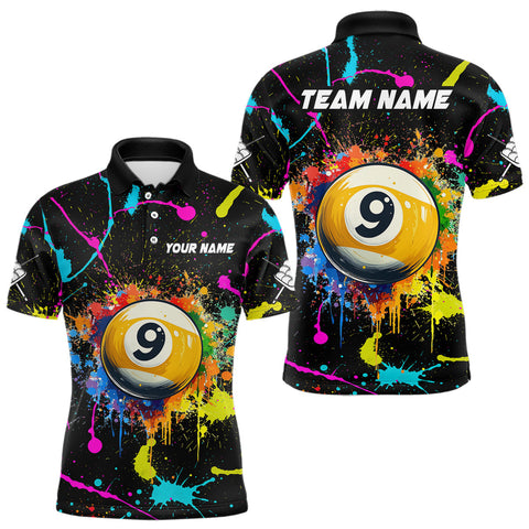 Maxcorners Funny 9 Ball Pool Colorful Paint Splash Custom Billiard Shirt For Men, Billiard Team Jersey Outfit TU1208