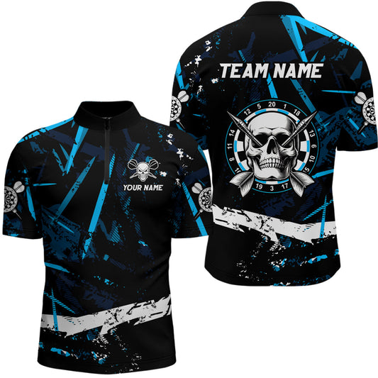 Maxcorners Personalized Grunge Black Blue Abstract Skull Dart Shirts For Men Custom Cool Darts Team Jerseys