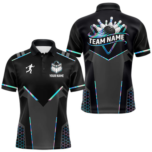 Maxcorners Personalized Holographic Bowling Jersey For Men Custom Bowling Team Shirts Polo & Quarter Zip