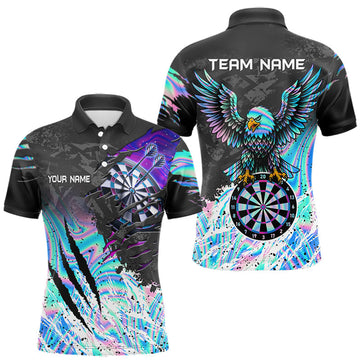 Maxcorners Custom Holographic Dartboard Eagle Darts Shirts For Men, Darts Team Jersey Polo & Quarter Zip LM1307