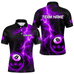 Maxcorners Purple And Black 8 Ball Striking Thunder Lightning Billiard Shirt For Men Custom Pool Team Jerseys TU1407