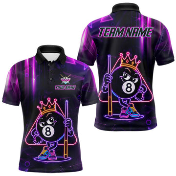 Maxcorners Purple Funny Neon 8 Ball Pool Billiard Shirts For Men Custom Billiard League Team Jersey