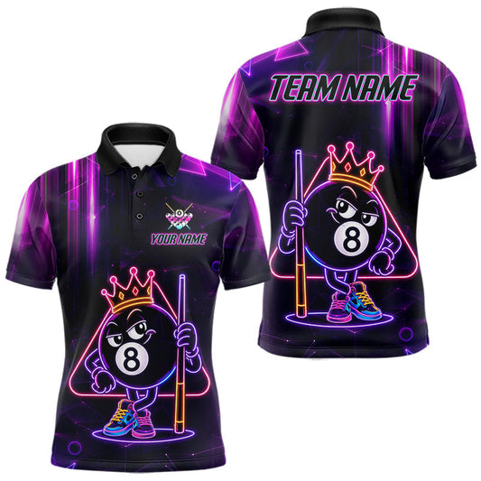 Maxcorners Purple Funny Neon 8 Ball Pool Billiard Shirts For Men Custom Billiard League Team Jersey