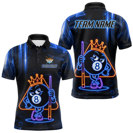 Maxcorners Personalized Blue Funny Neon 8 Ball Pool Billiard Shirts For Men Custom Billiard Team Jersey
