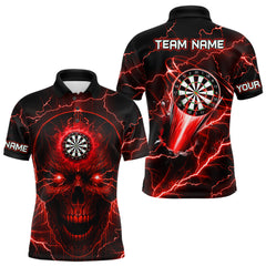 Maxcorners Personalized Red Darts Skull Shirt For Men Custom Polo & 1/4 Zip Lightning Thunder Darts Jersey  LM1708