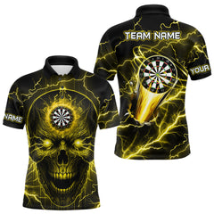 Maxcorners Personalized Yellow Darts Skull Shirt For Men Custom Polo & 1/4 Zip Lightning Thunder Darts Jersey LM1708