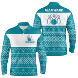 Maxcorners Ugly Christmas pattern bowling shirts for Men Custom Xmas Team Bowling Jerseys | Cyan Blue