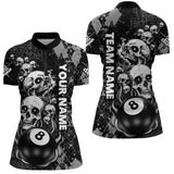 Maxcorners Grunge Argyle Pattern Custom Scary Skull Women Billiard Shirts, Billiard Jerseys Billiard Team Shirt