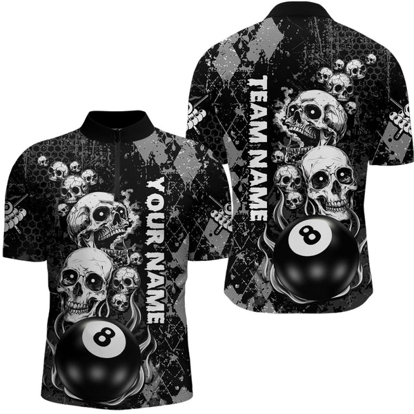 Maxcorners Grunge Argyle Pattern Custom Scary Skull Men & Women Billiard Shirts, Billiard Jerseys Billiard Team Shirt