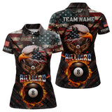 Maxcorners American Flag 8 Ball Pool Fire Custom Eagle Billiard Shirts For Men, Patriotic Billiard Team Jersey