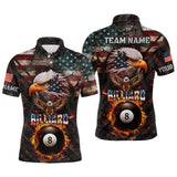 Maxcorners American Flag 8 Ball Pool Fire Custom Eagle Billiard Shirts For Men, Patriotic Billiard Team Jersey