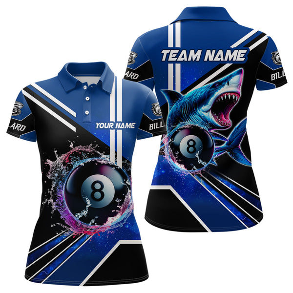 Maxcorners Blue 8 Ball Pool Billiard Shark Polo & Quarter Zip Men Billiard Shirt Custom Shark Billiard Jersey