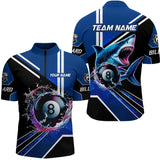 Maxcorners Blue 8 Ball Pool Billiard Shark Polo & Quarter Zip Men Billiard Shirt Custom Shark Billiard Jersey