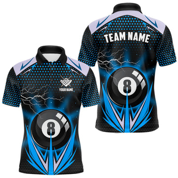 Maxcorners Blue 8 Ball Pool Billiard Jersey For Men Custom Lightning Billiard Team Shirt Polo & Quarter Zip