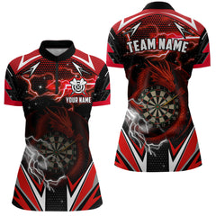 Maxcorners Personalized Dragon Dart Shirts For Women – Custom Thunder Red Darts Team Jerseys Polo & Quarter Zip
