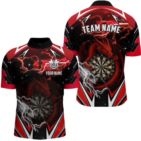 Maxcorners Personalized Dragon Dart Shirts For Women – Custom Thunder Red Darts Team Jerseys Polo & Quarter Zip