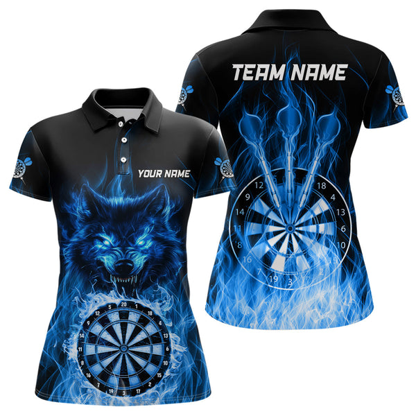 Maxcorners Custom Wolf Dart Shirts– Fire Flame Dartboard Darts Team Jerseys Polo & Quarter Zip |Blue