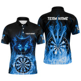 Maxcorners Custom Wolf Dart Shirts– Fire Flame Dartboard Darts Team Jerseys Polo & Quarter Zip |Blue