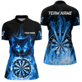 Maxcorners Custom Wolf Dart Shirts– Fire Flame Dartboard Darts Team Jerseys Polo & Quarter Zip |Blue