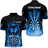 Maxcorners Custom Wolf Dart Shirts– Fire Flame Dartboard Darts Team Jerseys Polo & Quarter Zip |Blue