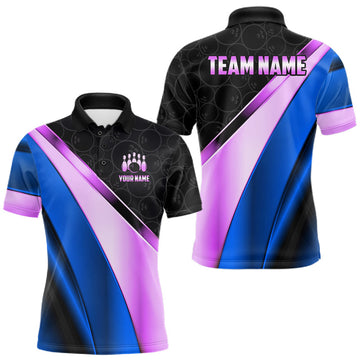 Maxcorners Custom Blue And Purple Bowling Shirts For Men, Bowling League Team Jersey Bowling Tournament Shirt
