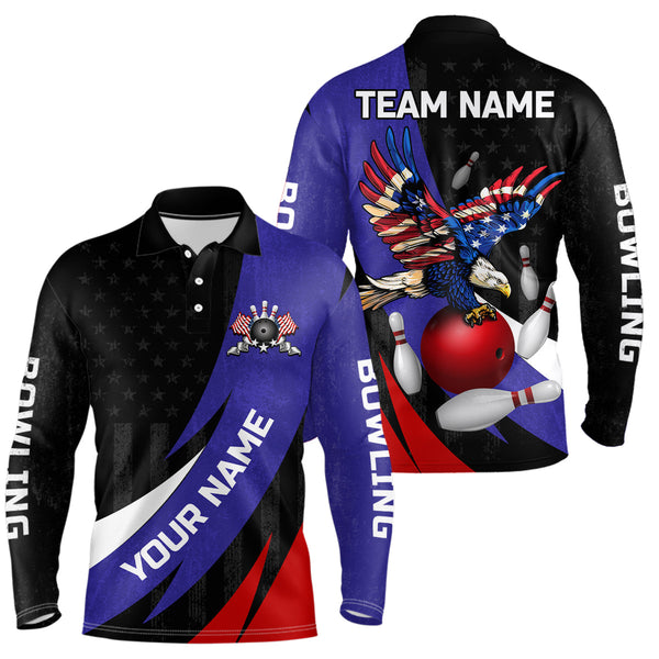 Maxcorners American Flag Eagle Bowling Jersey Customized Name, Team Name 3D Shirt Unisex