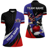 Maxcorners American Flag Eagle Bowling Polo, Quarter zip shirts For Women Custom Patriotic Team Bowling Jerseys