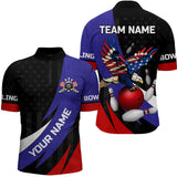 Maxcorners American Flag Eagle Bowling Polo, Quarter zip shirts For Men Custom Patriotic Team Bowling Jerseys