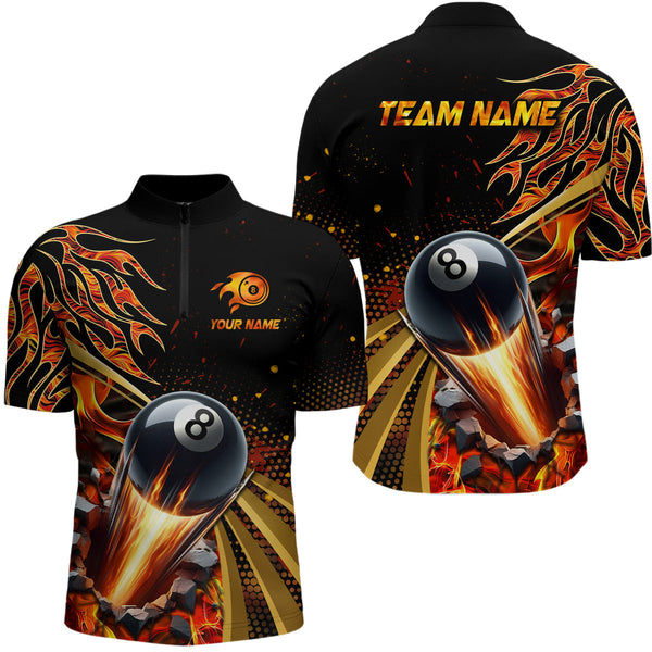 Maxcorners Red Flaming 8 Ball Pool Crack Billiard Jersey Customized Name, Team Name 3D Shirt Unisex