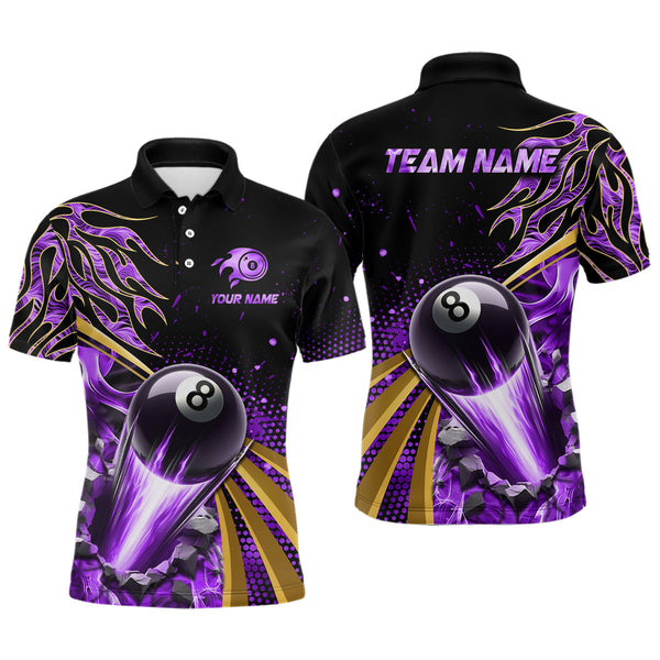 Maxcorners Purple Flaming 8 Ball Pool Crack Billiard Jersey Customized Name, Team Name 3D Shirt Unisex